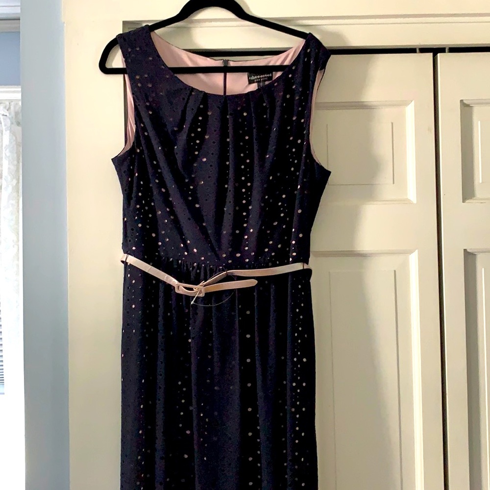 Navy blue Eyelet dress with pink undertone